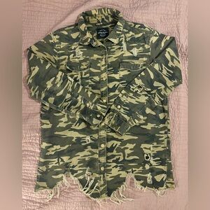 American Bazi Green Camouflage Distressed Jacket - Size 1X